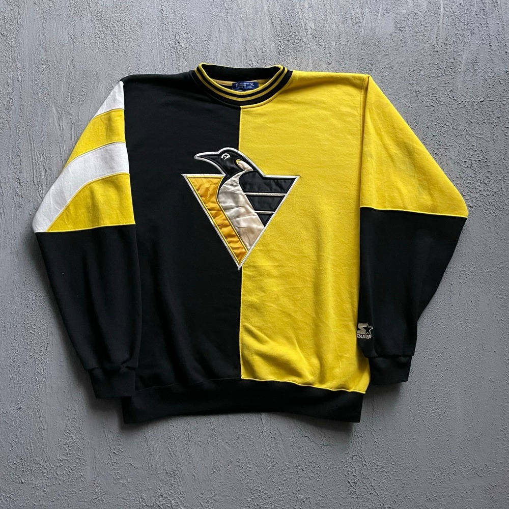Vintage NHL Pittsburgh Penguins Sweatshirt Men XL Black Yellow 90s Starter